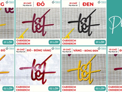 Chữ Tết thư pháp cỡ lớn bằng gỗ 55 - 70cm Kiểu 1 [Gỗ nhẹ - 1 - 2 lớp] CHU-GO-20